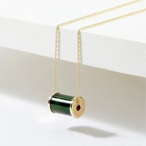 NEW Jade of Yesteryear Sterling Silver Jade Barrel Necklace